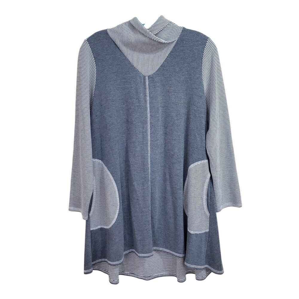 IC by Connie K Tunic Size‎ M Gray Stripes Funnel neck Pockets A Line Artsy Comfy